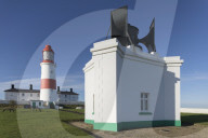 Souter Lighthouse and Foghorn at Lizard Point, Whitburn, Sunderland, South Shields, Tyne and Wear on the north east coast, UK.