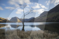 View over Buttermere Lake to Fleetwith Pike in autumn, Lake District, Cumbria, UK