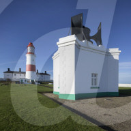 Souter Lighthouse and Foghorn at Lizard Point, Whitburn, Sunderland, South Shields, Tyne and Wear on the north east coast, UK.