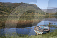 Rowing boat on the shore of Lough Gill, County Sligo, Republic of Ireland