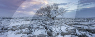 View to Ingleborough Hill from Twisleton Scar at sunrise in winter,Ingleton, Yorkshire Dales National Park, North Yorkshire, UK
