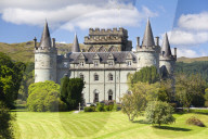 Inveraray Castle in summer sunshine at Inveraray, Argyll and Bute, Highlands, Scotland.