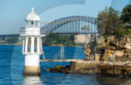 Cremorne Point Lighthouse with Harbour bridge to the rear, Sydney, New South Wales, Australia