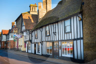 Half Timbered building on high street of Godmanchester in Cambridgeshire, England, UK.