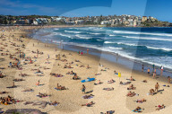 A packed Bondi Beach on a summer's day. Sydney, Australia.
