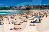 A packed Bondi Beach on a summer's day. Sydney, Australia.