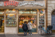 Grocery storefront at Campo de Fiori square, Rome, Lazio, Italy.