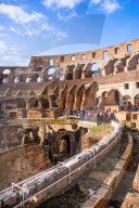 The Colosseum or Coliseum, also known as the Flavian Amphitheatre, with the below ground level hypogeum, Rome. Lazio. Italy.