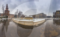 Panoramic view of Sforza Castle and Castello Square. Milan, Lombardy, Northern Italy, Italy.