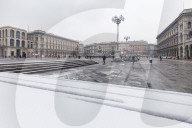 Piazza Duomo(Duomo Square ) after a snowfall. Milan, Lombardy, Northern Italy, Italy.