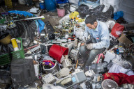 Plastic recycling centre, New Territories, Hong Kong, China