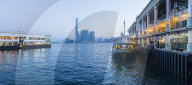 Star Ferry leaving Hong Kong Island, towards Kowloon at night, Hong Kong, China