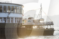 Star Ferry at sunset, between Hong Kong Island and Kowloon, Hong Kong, China