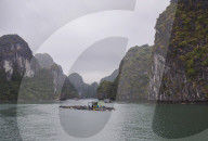 Floating fishing village in the Lan Ha Bay, Cat Ba Island, a typical Karst landscape in Vietnam