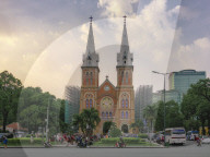 Saigon Notre Dame Cathedral street scene, Ho Chi Minh City, Vietnam