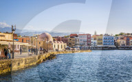 Hassan Pasha Mosque and Venetian Harbour, Chania, Crete, Greek Islands, Greece, Europe