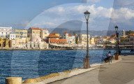 Hassan Pasha Mosque and Venetian Harbour, Chania, Crete, Greek Islands, Greece, Europe