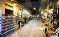 Tourist shopping street at night, Chania, Crete, Greek Islands, Greece, Europe