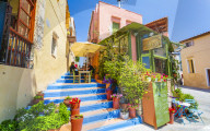 Colourful Cafe in Rethymnon, Crete, Greek Islands, Greece, Europe