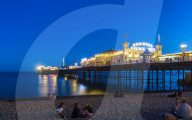 Brighton Palace Pier and beach at night, East Sussex, England, United Kingdom, Europe