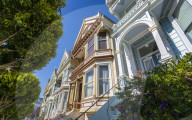View of Painted Ladies, Victorian wooden houses, Alamo Square, San Francisco, California, United States of America, North