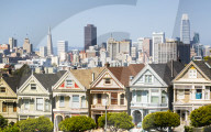 View of Painted Ladies, Victorian wooden houses, Alamo Square, San Francisco, California, United States of America, North