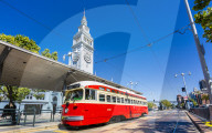 Ferry Building and Red Tram, San Francisco, California, United States of America, North America