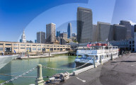 Alcatraz Island Ferry and San Francisco skyline, California, United States of America, North America