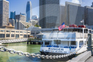 Alcatraz Island Ferry and San Francisco skyline, California, United States of America, North America