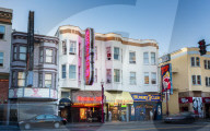 Clubs signs on buildings in North Beach district, San Francisco, California, United States of America, North America