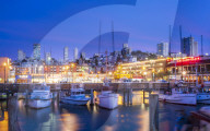 Fishermans Wharf harbor at dusk, San Francisco, California, United States of America, North America