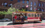Fast moving cable car in Union Sqaure, San Francisco, California, United States of America, North America