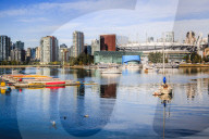 View of False Creek and Vancouver skyline, including BC Place, Vancouver, British Columbia, Canada, North America