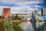 View of False Creek and Vancouver skyline, including BC Place, Vancouver, British Columbia, Canada, North America