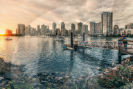 View of Vancouver skyline as viewed from Millbank, Vancouver, British Columbia, Canada, North America