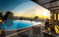 Largre swimming pool ans sunset over Chania, Crete, Greek Islands, Greece, Europea