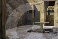 Pompeii, Italy Casa del Frutteto atrium. Remains of the House of the Orchard after Mount Vesuvius volcanic eruption in AD 79.