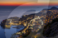 Elevated view over the old town of Dubrovnik at sunset