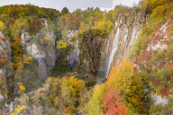 View from a lookout inside Plitvice Lakes National Park over Veliki Slap (Big Waterfall)