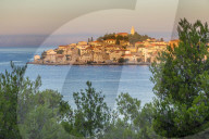 Elevated view over the old town of Primosten (situated on a small island) at sunrise