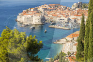 High-angle view over the old town of Dubrovnik and Banje Beach