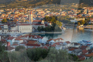 Elevated view over the old town of Trogir at sunrise