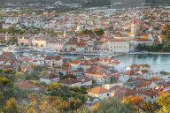 Elevated view over the old town of Trogir at sunset