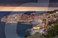 Elevated view over the old town of Dubrovnik at dusk (minutes before the rainfall)