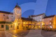 Clock tower of the City Loggia of Trogir at dawn
