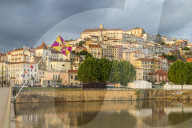 View from Mondego River to the old town with the university on top of the hill, Coimbra, Portugal, Europe