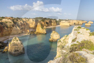 Elevated view over Marinha Beach, Algarve, Portugal, Europe