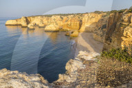 Elevated view over Marinha Beach, Algarve, Portugal, Europe