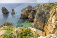 Rocky coastline near Lagos, Algarve, Portugal, Europe