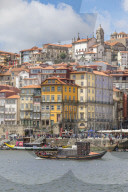 View from Douro River to the historical Ribeira Neighborhood, Porto, Portugal, Europe